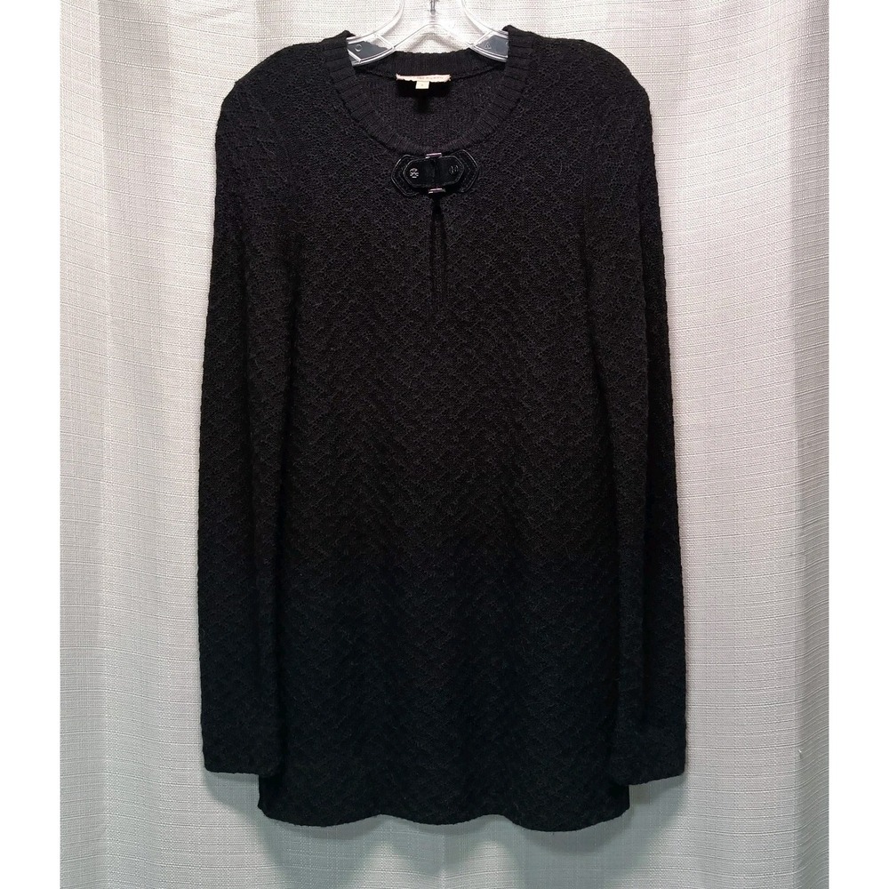 Tory Burch Black Wool Alpaca Blend Leather Buckle Keyhole Long Sweater Women's S